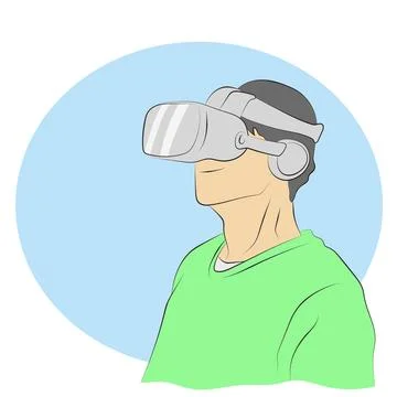 Half length of man using vr glasses illustration vector hand drawn isolated Stock Illustration