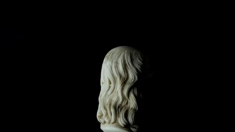 Half length portrait of Leonardo da Vinci rotating on a black background Video stock 123405862