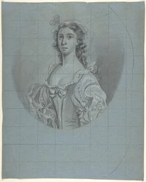 Half-Length Portrait Study of a Young Woman with Long Hair ca. 174060 Circl.. Foto stock