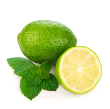 Half of lime citrus fruit. Lime cut isolated on white Stock-Fotos