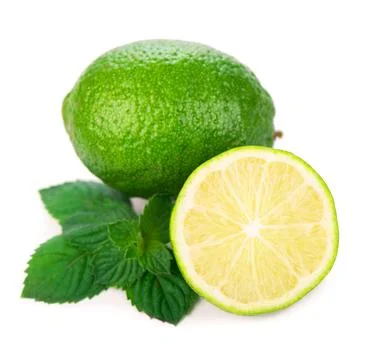 Half of lime citrus fruit. Lime cut isolated on white Stock Photos