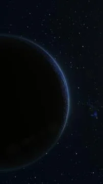 Half-lit alien planet with deep blue starry texture in outer space Stock Photos