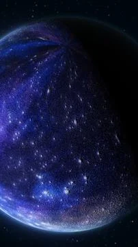Half-lit alien planet with deep blue starry texture in outer space Stock Photos