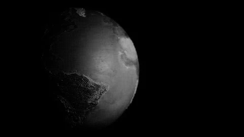 Half-lit off-center seamless loop of comic book style globe (B&amp;W Version) Stock Footage 72153697