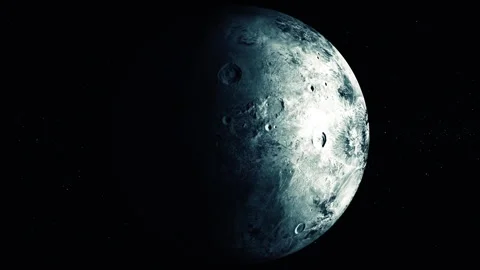 Half lit cratered moon floating in dark space with a black background and s.. Stock Footage 337079290