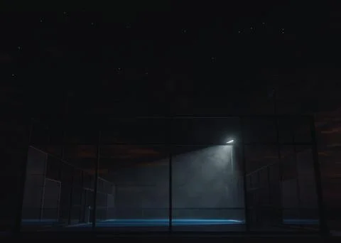 Half-Lit Padel or Pickleball Court at Night Stock Illustration