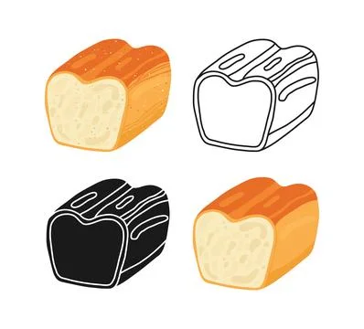 Half loaf of bread for toasts baking bread icon set wheat bun baked cartoon set Stock Illustration