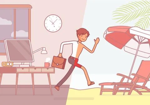 Half of a man leaps to vacation Stock Illustration