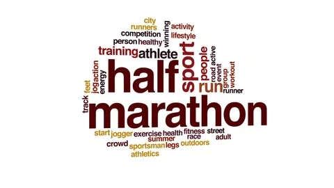 Half marathon animated word cloud, text design animation. Stock Footage 71942656