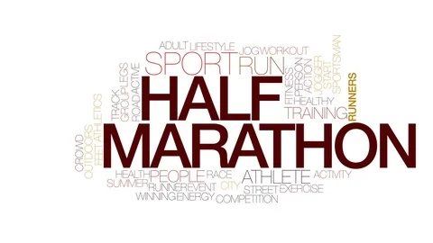 Half marathon animated word cloud, text design animation. Kinetic typography. Stock Footage 72254597