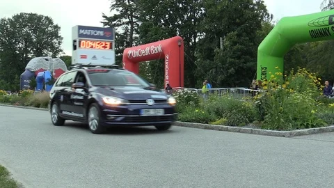 Half Marathon race run Olomouc, track of city runner woman from Ethiopia Stock Footage 91444751