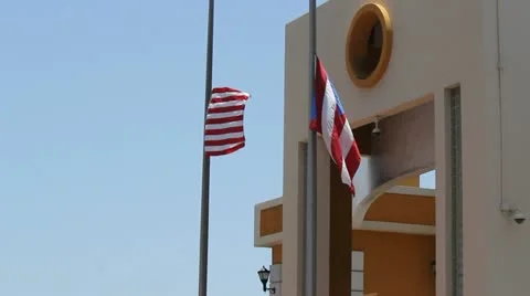 Half masted flags Stock Footage 11477452