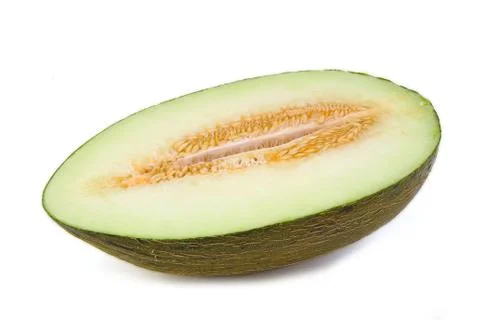 Half a melon isolated on a white background. Piel de sapo Stock Photos
