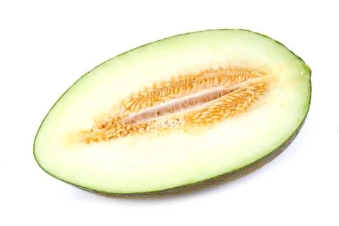 Half a melon on a white background. Piel de sapo Stock Photos