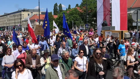 Half a million Poles protested against the nationalist-populist government. Stock Footage 242944643