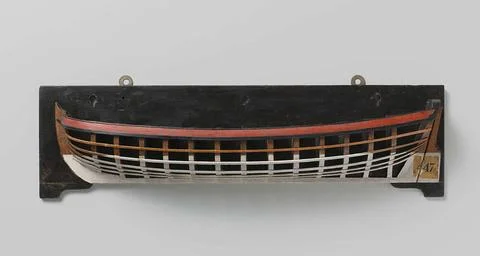 Half Model of a Launch.Polychromed mold model (port) of a sloop. The boois... Stock Photos