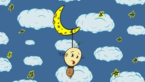 Half moon and character blue Stock Footage 113677115