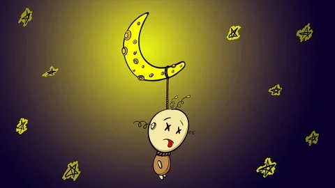 Half moon and character night Stock Footage 113677563
