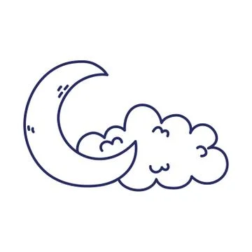 Half moon and cloud decoration isolated icon line style Ilustração Stock
