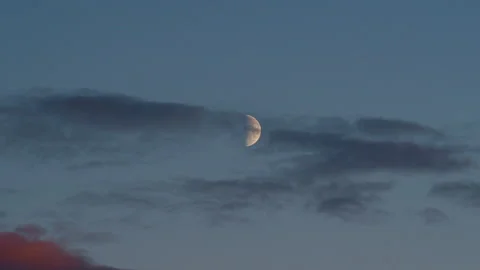 Half Moon and Clouds Time-Lapse. Moon Moving Across Twilight Sky to Nigh Stock Footage 318296687