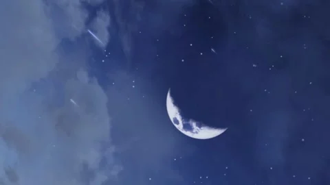 Half moon and falling stars meteors in n... | Stock Video | Pond5