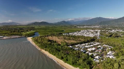 Half Moon Bay Beach and Roci Point, Cairns, Queensland, Australia: 4K Aerial Stock Footage 311141442