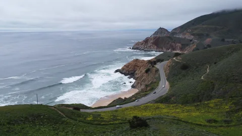 Half Moon Bay Pacific Ocean Pacific Coast Highway ocean view 4k drone 動画素材 241537826