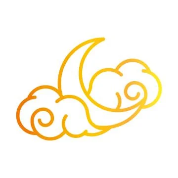 Half moon clouds sky night white background gradient style icon Stock Illustration