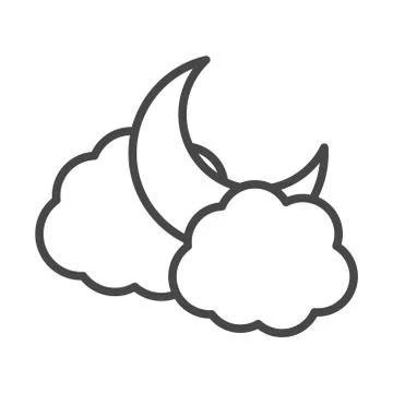 Half moon clouds sky weather linear icon style Stock Illustration