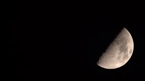 Half moon cycle of moon phases. Macro moon in sky. Night Stock Footage 264582229