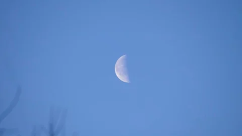 Half Moon in Daytime Blue Sky Stock Footage 109585213