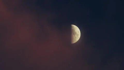 Half - Moon with Hazy Clouds at Night Stock Footage 315936671
