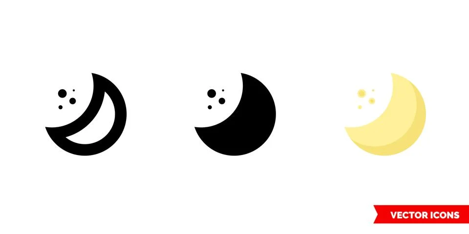 Half moon icon of 3 types. Isolated vector sign symbol. Stock Illustration