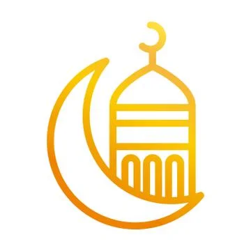 Half moon mosque temple ramadan arabic islamic celebration gradient line icon Stock Illustration