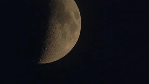 Half moon moving on the night sky dome with some clouds going across silhouette. Stock Footage 158480082