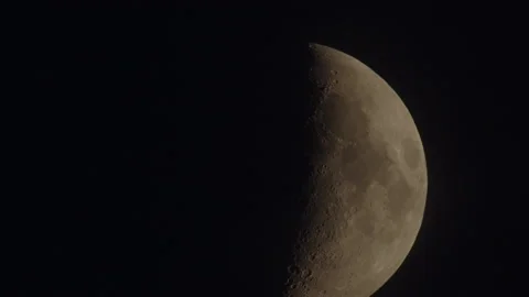 Half moon moving on the night sky dome with some clouds going across silhouette. Stock Footage 158592920