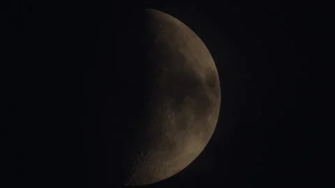 Half moon moving on the night sky dome with some clouds going across silhouette. Stock Footage 158596436