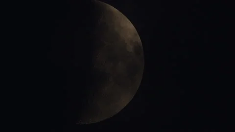 Half moon moving on the night sky dome with some clouds going across silhouette. Stock Footage 158600362