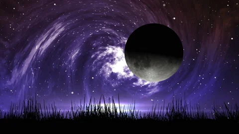Half moon night background on the grass Stock Footage 162897009