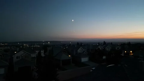 Half moon over the city raise up Stock Footage 208761189