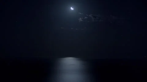 Half moon reflecting on the calm sea at night Stock Footage 330196536