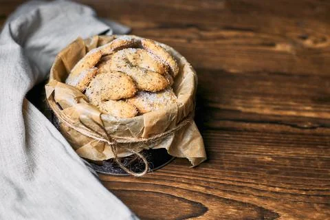 Half-moon shaped vanilla walnut shortbread cookies Vanillekipferl. Traditional Stock Photos