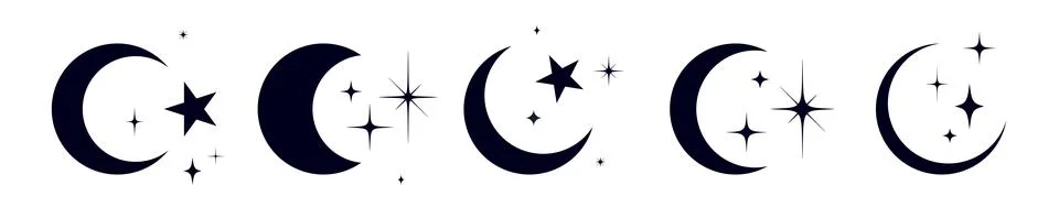 Half moon with stars set Stock Illustration