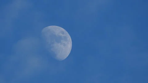 A half Moon visible in the blue sky Stock Footage 339927580