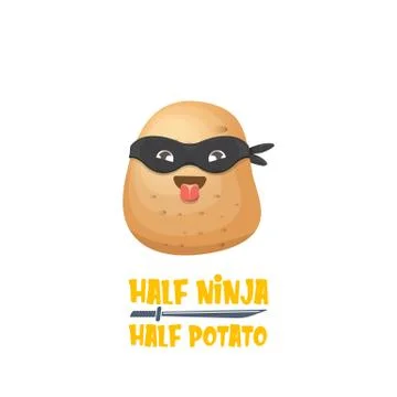 Half ninja half potato character with black super hero mask. super ninja kawaii Stock Illustration