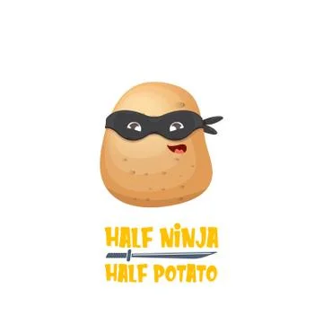 Half ninja half potato character with black super hero mask. super ninja kawaii Stock Illustration
