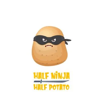 Half ninja half potato character with black super hero mask. super ninja kawaii Stock Illustration