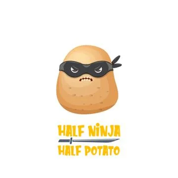 Half ninja half potato character with black super hero mask. super ninja kawaii Stock Illustration