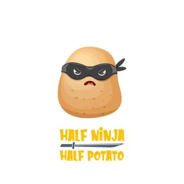 Half ninja half potato character with black super hero mask. super ninja kawaii Stock Illustration
