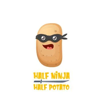 Half ninja half potato character with black super hero mask. super ninja kawaii Stock Illustration